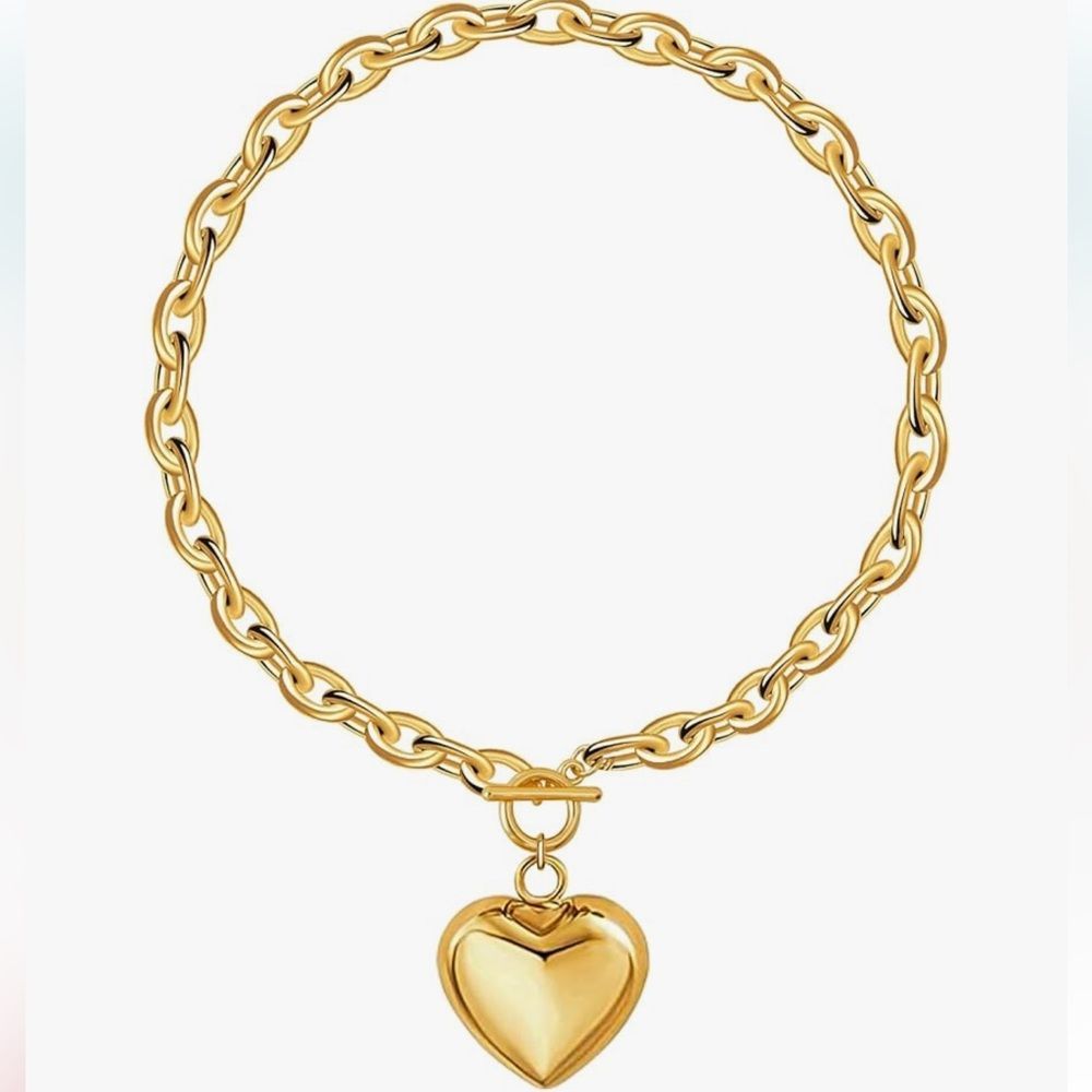 New 14k Gold Plated Gold Heart Pendant Necklace